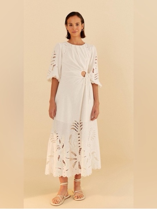 FARM Rio Dresses & Skirts - FARM Rio White Eyelet Maxi Dress with Side Tie